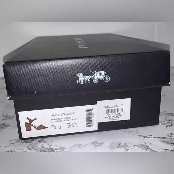 Coach Women Marla In Signature Jacquard Logo Sandals Block Heel Khaki Sz 10 NWB - Picture 12 of 12